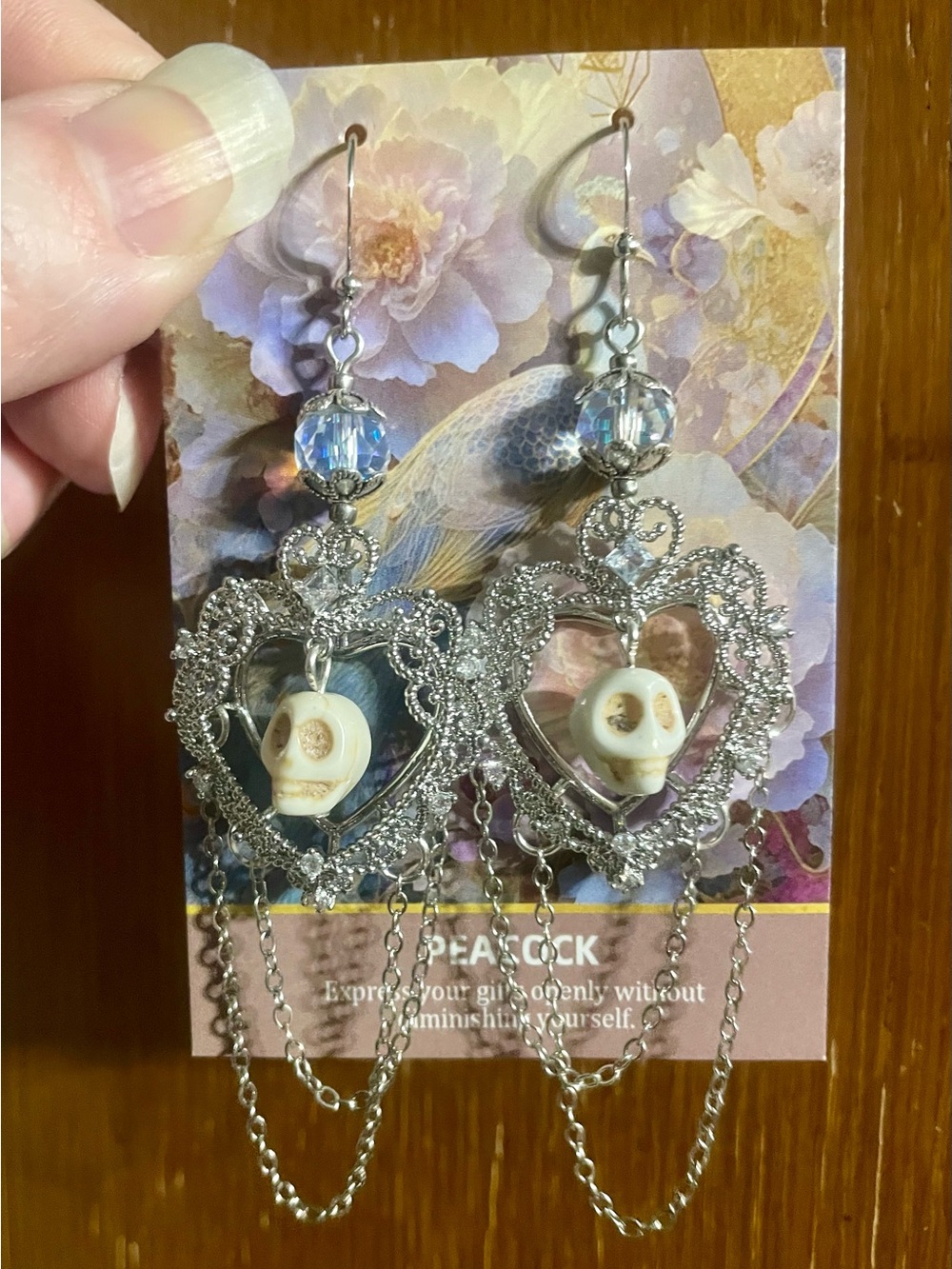 Hand Crafted Silver Heart Filigree Earrings with Ivory Skull Bead